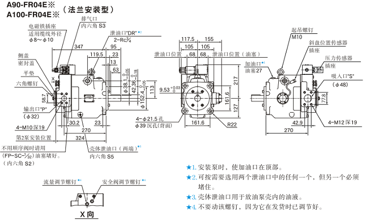 A90-FR04,A100-FR04<a href='http://www.sckc.com.cn' target='_blank'><u>油研柱塞泵</u></a>安裝尺寸